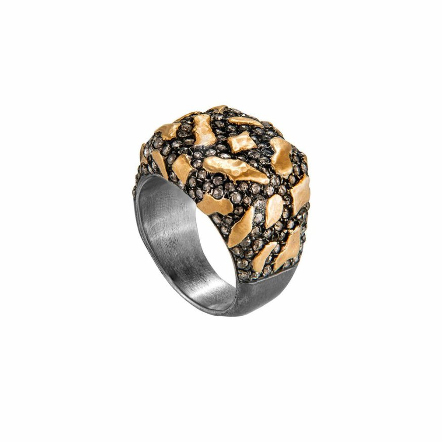 Rings Yossi Harari  | 24K Gold & Oxidized Gilver Libra Pave Diamond Ring