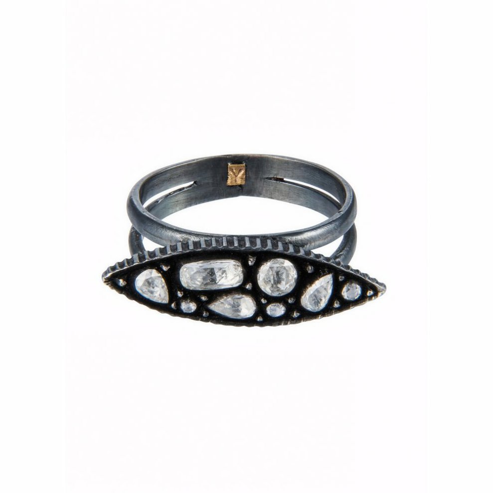 Rings Yossi Harari  | Oxidized Gilver Diamond Mosaic Sara Marquis Ring
