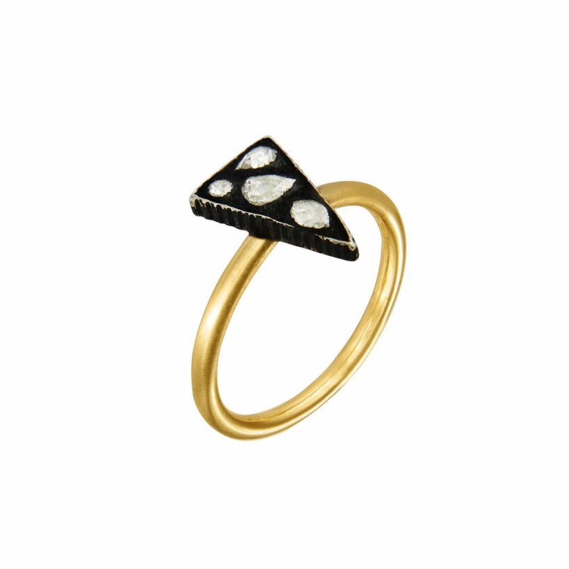 Rings Yossi Harari  | 24K Gold & Oxidized Gilver Triangular Mosaic Sara Ring